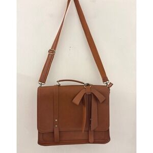 Ecosusi Brown Vegan Leather Bow Briefcase Messenger Laptop Bag Vintage Satchel